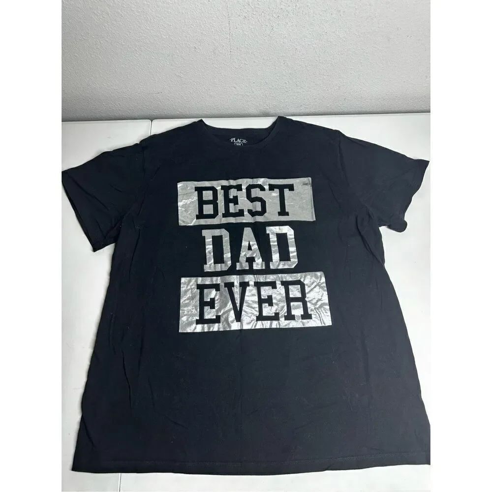 Place Best Dad Ever Men’s Black Silver T-shirt Size XL Cotton